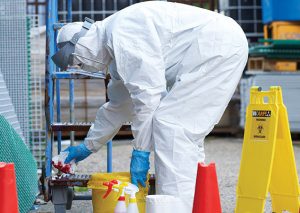 man cleaning blood